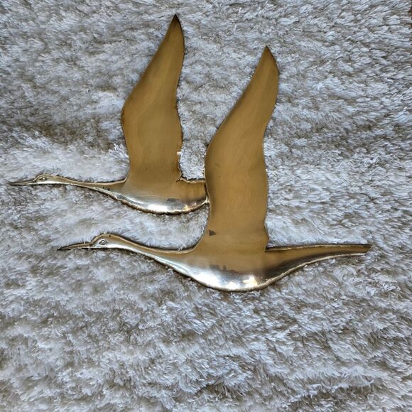 Vintage Flying Geese Ducks  Musketeers Wall Art MCM Decor Solid Brass Birds - Picture 5 of 10